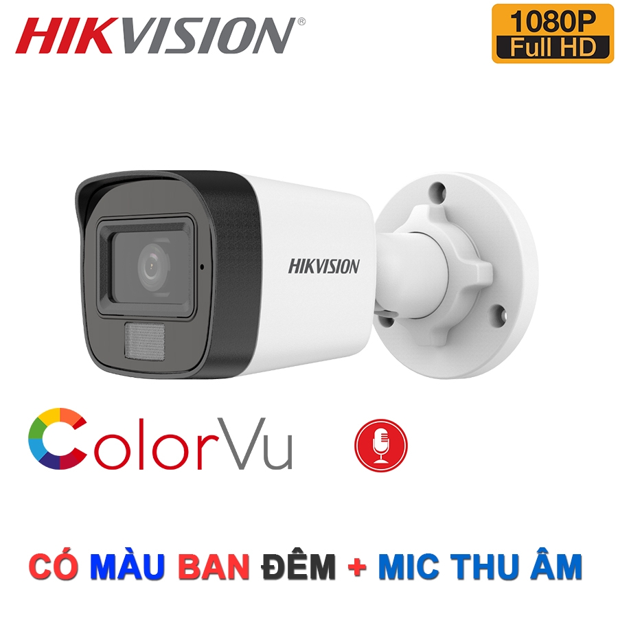 Trọn Bộ 8 Camera Quan Sát Hikvision Có Màu Ban Đêm Tích Hợp Mic Thu Âm 2MP 1080P
