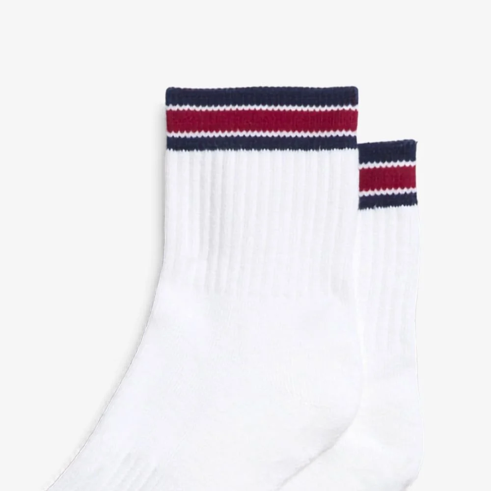 Tất Thể Thao Wilson Quarter Top Stripe Socks Bright White/Red Stripe