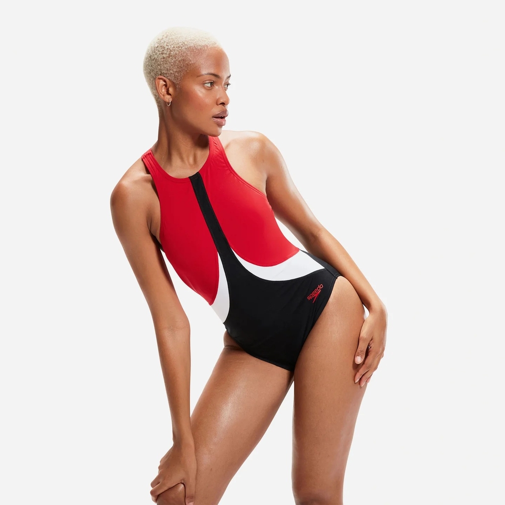 Đồ Bơi Một Mảnh Nữ Speedo Colourblock Highneck Crossback - Đỏ