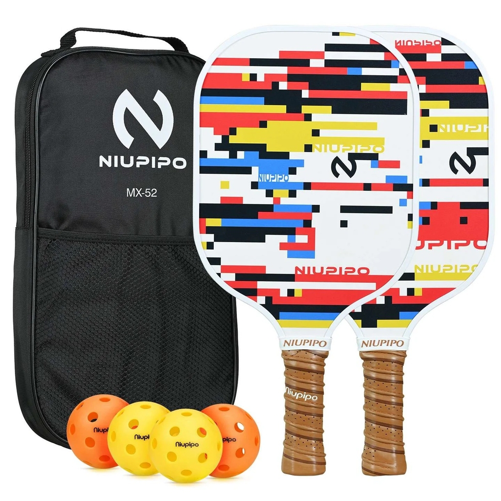 Combo vợt pickleball hình học trừu tượng Niupipo MX-52 ( 02 vợt+ kèm 4 bóng)