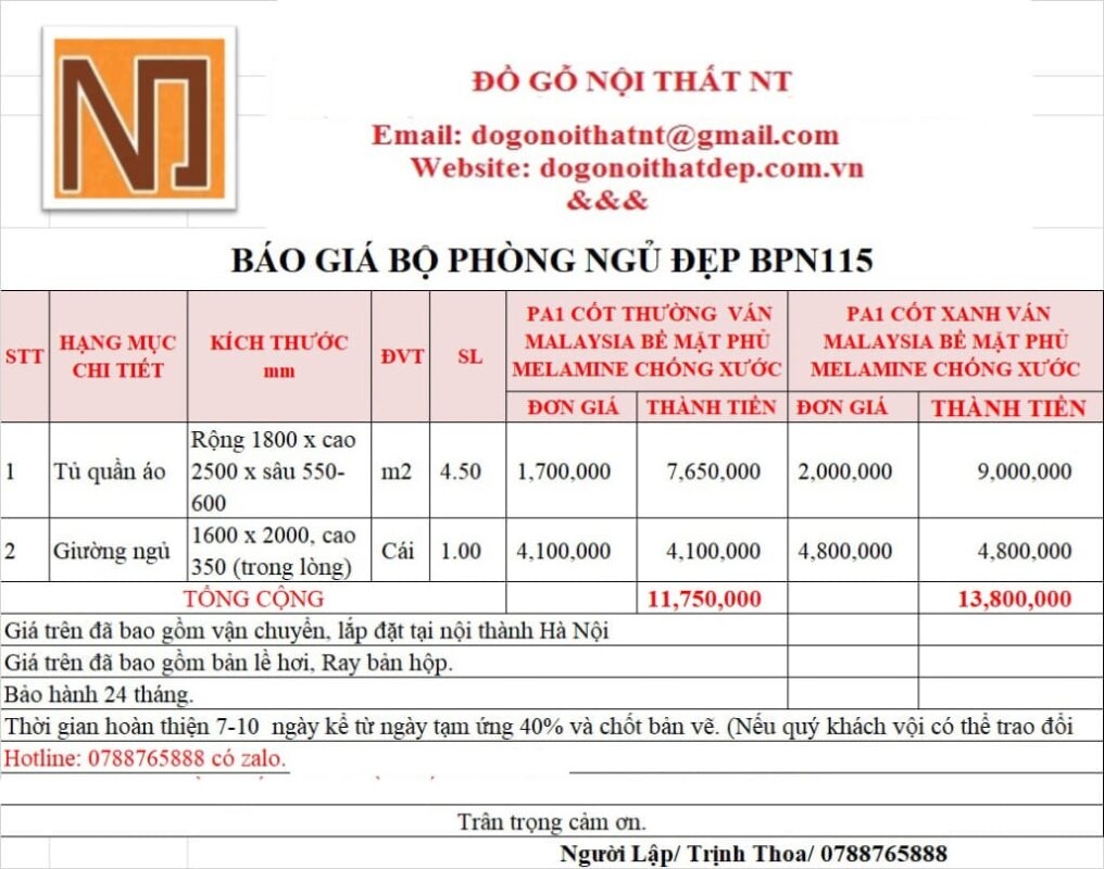 Nội thất phòng ngủ thiết kế BPN115