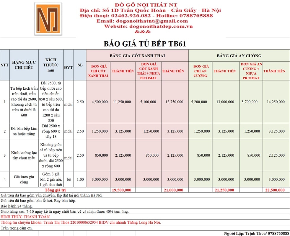 Tủ bếp hiện đại TB61 gỗ công nghiệp