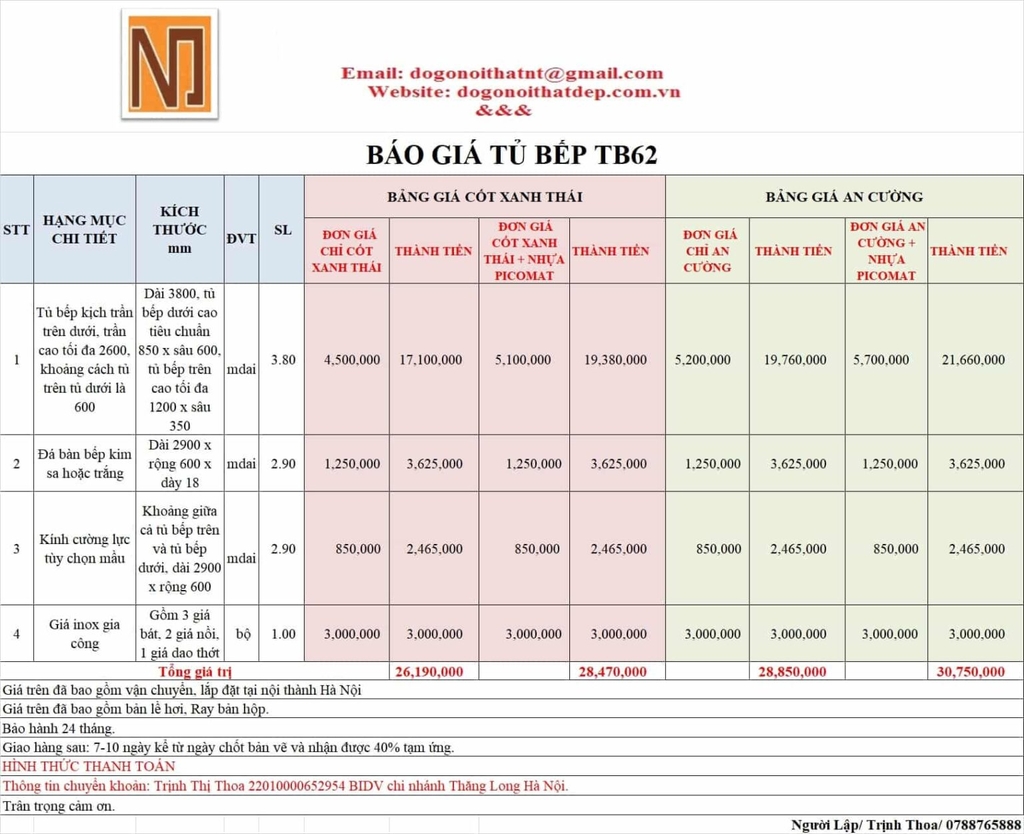 Tủ bếp hiện đại TB62 gỗ công nghiệp