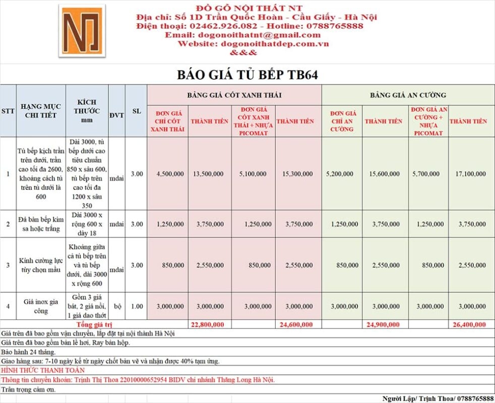 Tủ bếp hiện đại TB64 gỗ công nghiệp