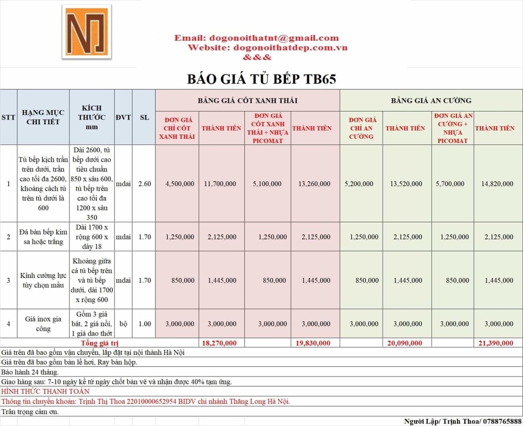 Tủ bếp hiện đại TB65 gỗ công nghiệp