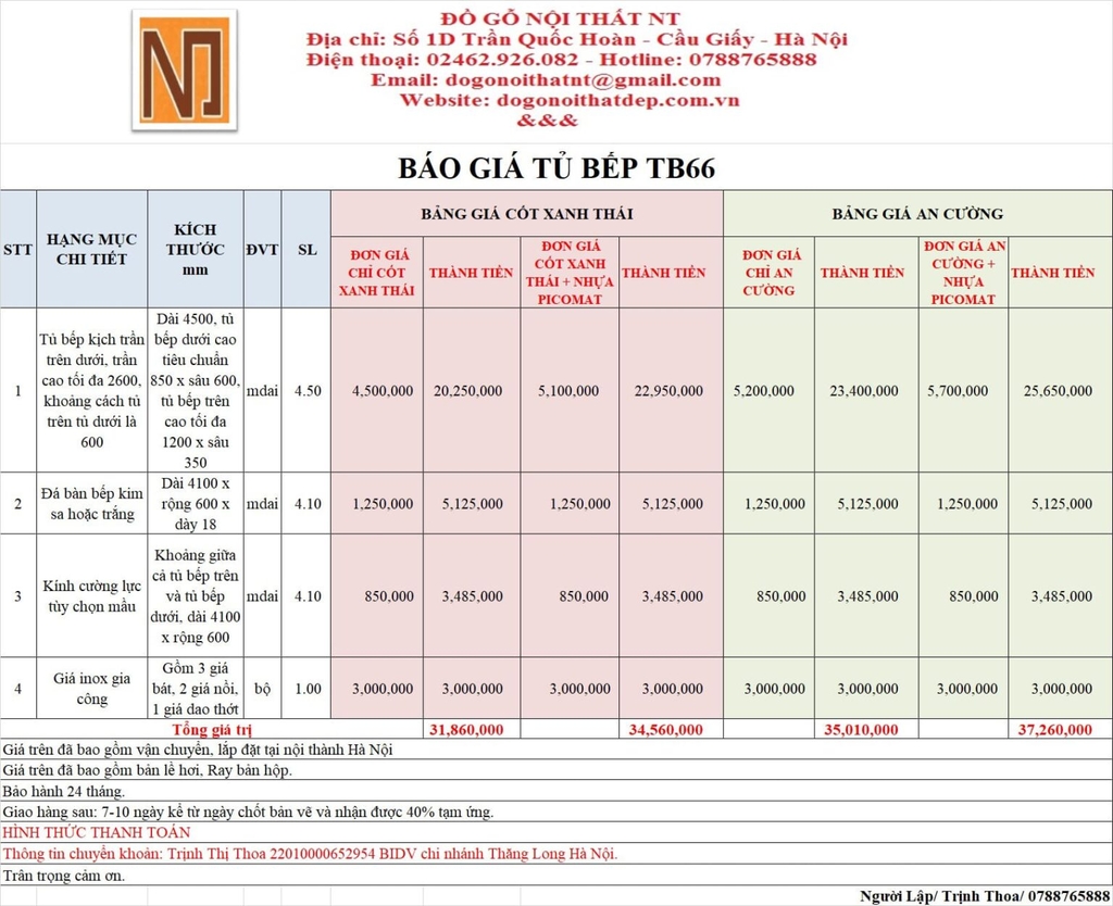 Tủ bếp hiện đại TB66 gỗ công nghiệp