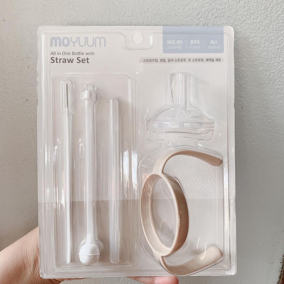 Bộ chuyển đổi từ bình sữa sang bình tập uống nước có ống hút và tay cầm Moyuum Hàn Quốc