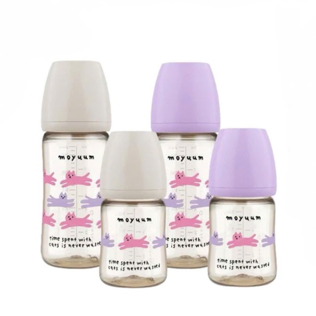 Bình sữa Moyuum Hàn Quốc Mèo tím và ghi 170ml/270ml (With Cat) - Chính hãng