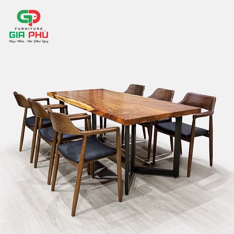 Bộ bàn ăn gỗ nguyên tấm me tây 6 ghế hiroshima - BBG19