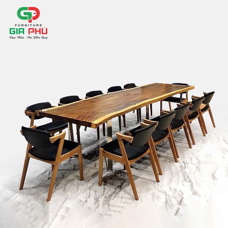 Bộ bàn ăn gỗ nguyên tấm me tây 12 ghế Kai - BBG20