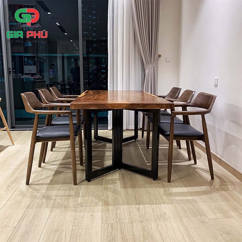 Bộ bàn ăn gỗ nguyên tấm me tây 6 ghế hiroshima - BBG19