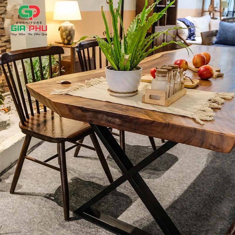 Bộ bàn ăn gỗ me tây 6 ghế pinnstol 8 nan - BBG17