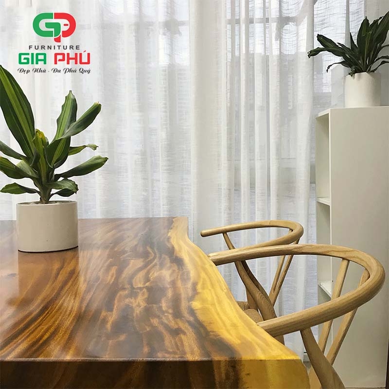 Bộ bàn ăn gỗ me tây nguyên tấm 4 ghế  wishbone đan dây - BBG11