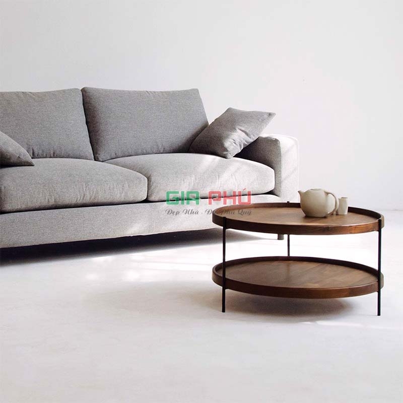 Cặp bàn trà đôi tròn 2 tầng gỗ Humla - BT11
