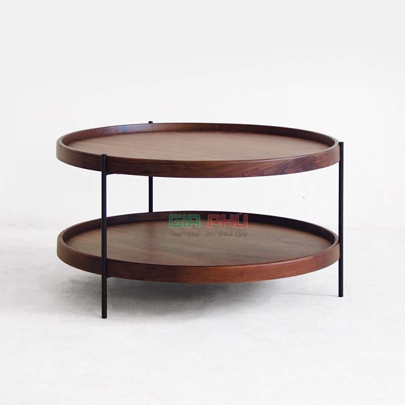 Cặp bàn trà đôi tròn 2 tầng gỗ Humla - BT11