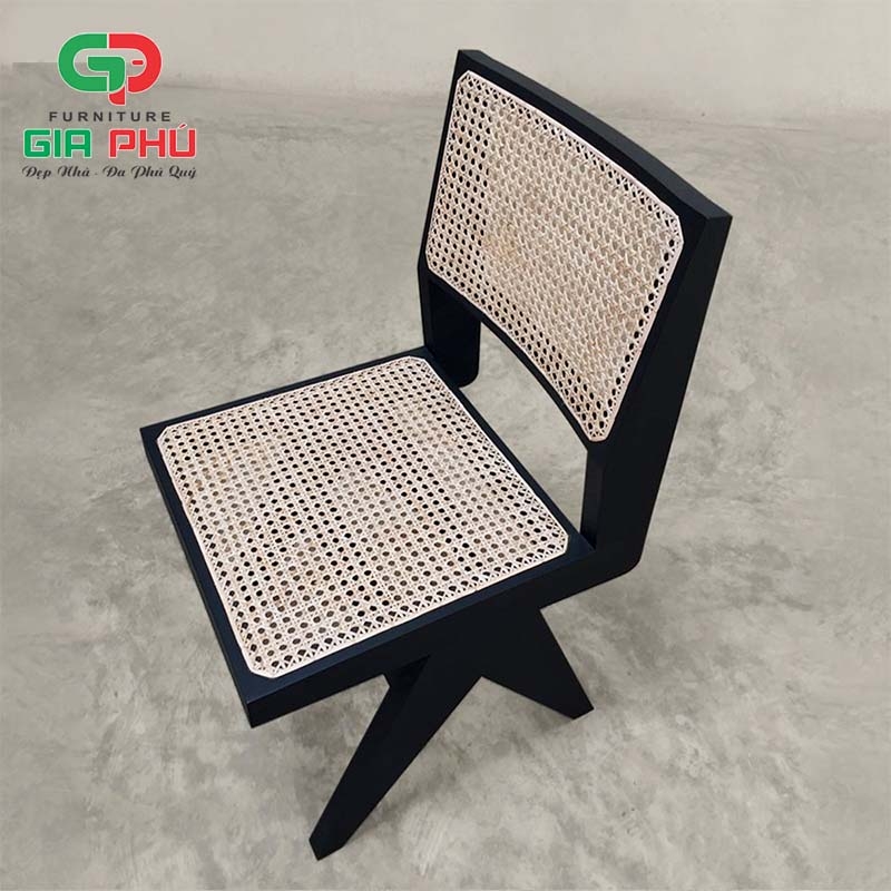 Ghế ăn cafe gỗ mây không tay Leg Pirerre Jeanneret đen black - G32-B