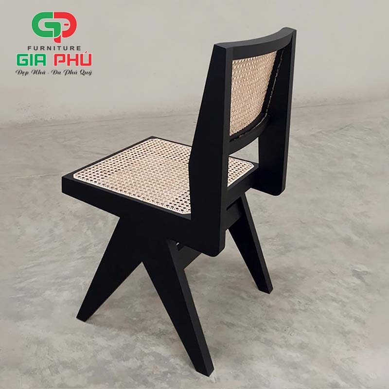 Ghế ăn cafe gỗ mây không tay Leg Pirerre Jeanneret đen black - G32-B