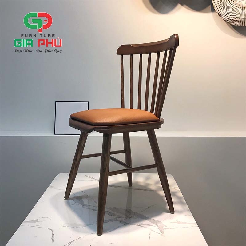 Ghế ăn cafe gỗ tự nhiên Pinnstol gỗ tự nhiên song tiện mặt ngồi nệm - G12 -WN