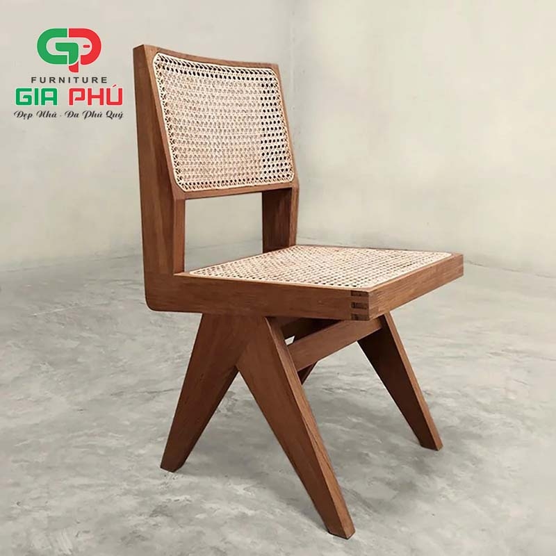 Ghế ăn cafe không tay gỗ mây Leg Prierre Jeanneret nâu Walnut G32-W