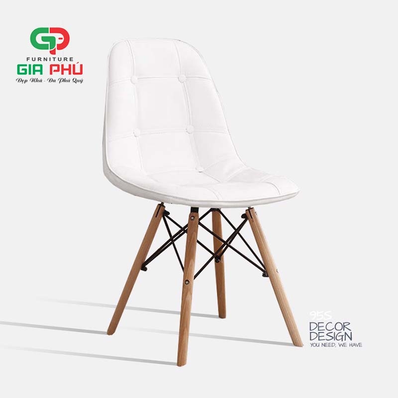 Ghế ăn ghế cafe Eames bọc da cúc chân gỗ - E5