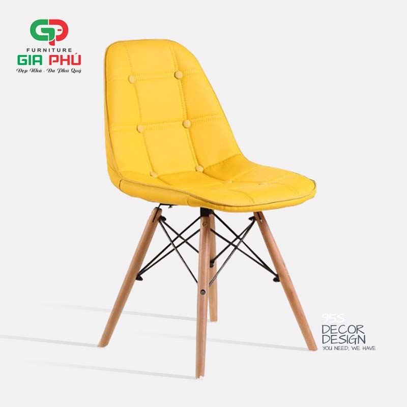 Ghế ăn ghế cafe Eames bọc da cúc chân gỗ - E5