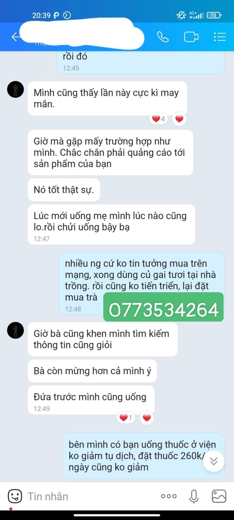 khách hàng khen sản phẩm trà củ gai tốt