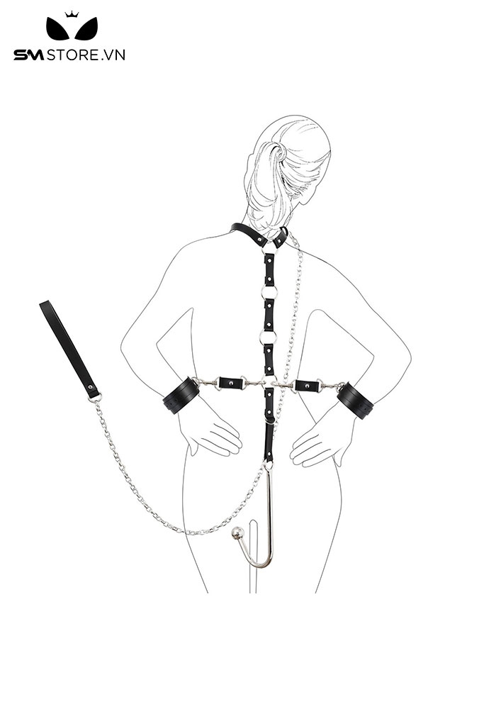 SMT1195 - Combo đồ chơi BDSM màu đen 6 món trói tay kèm vòng cổ