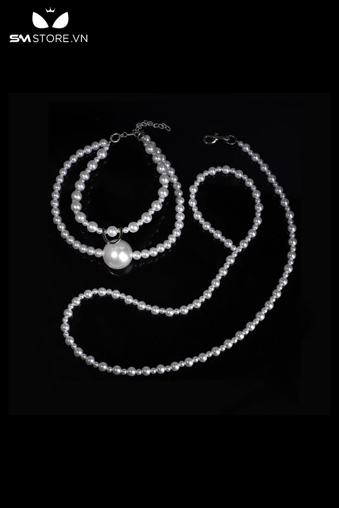 SMT3008 - Xích cổ SM ngọc trai với đầu khóa bằng kim loại dài 106cm