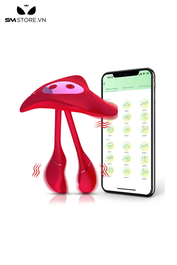 SMT1857 - Trứng rung 2 nhánh có 9 chế độ điều khiển qua APP dài 14cm