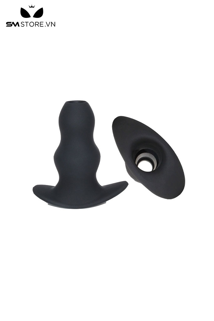 SMT982 - Butt plug silicon có lỗ thiết kế có chuôi với 3 size màu đen