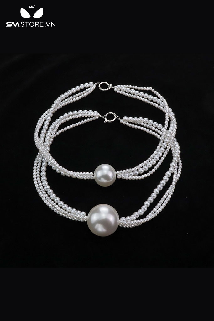 SMT1397 - Ball gag với dây ngọc trai trắng có đường kính 3 và 4cm