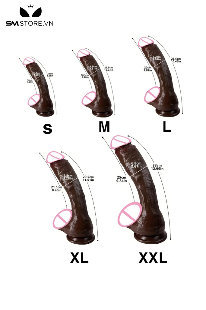 SMT1609 - Dương vật giả silicon khổng lồ có nhiều gân nổi và 5 size