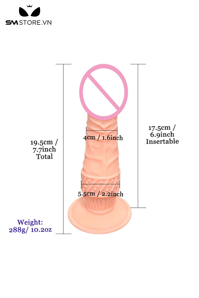 SMT2891 - Dương vật giả silicon có bi nổi và đế hít tường dài 19.5cm