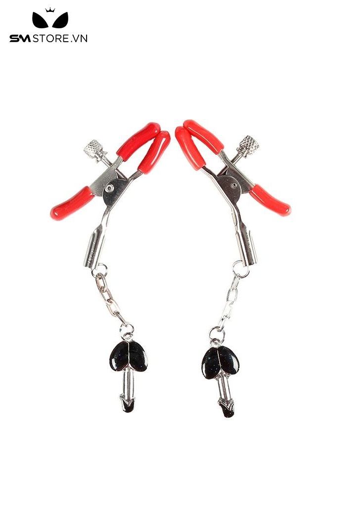 SMT1751 - Kẹp núm vú bằng kim loại mix hình dương vật trong suốt