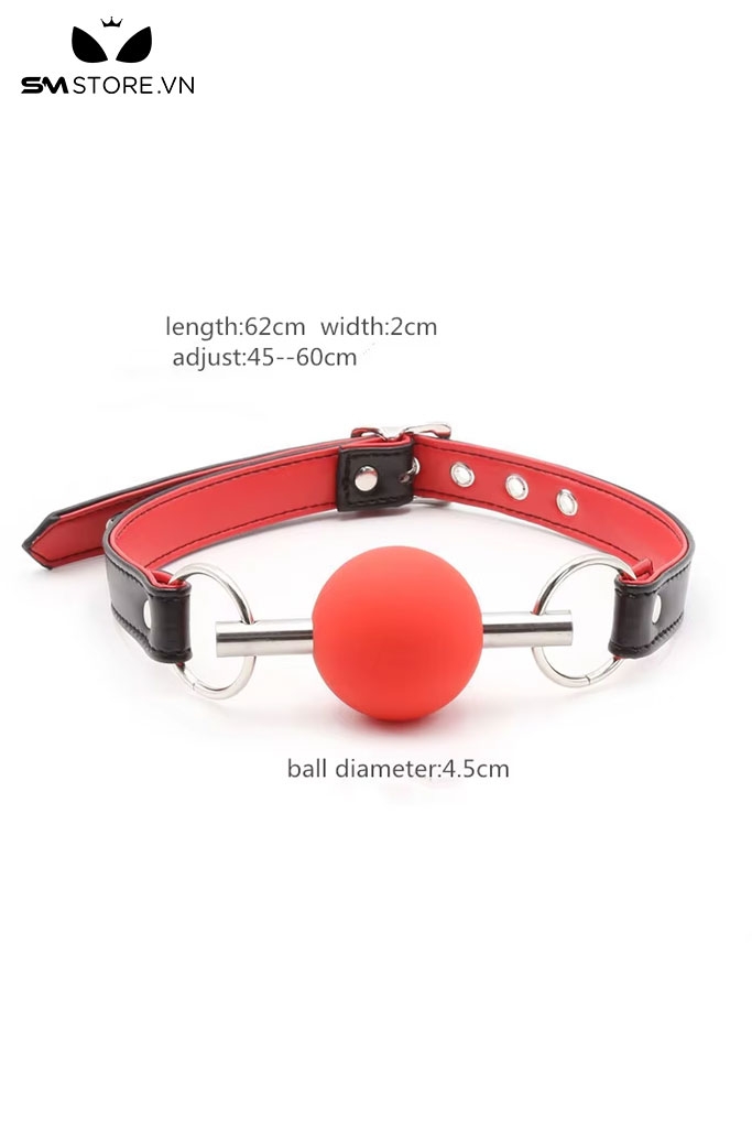 SMT1587 - Ball gag silicon có dây giả da PU điều chỉnh dài 62cm