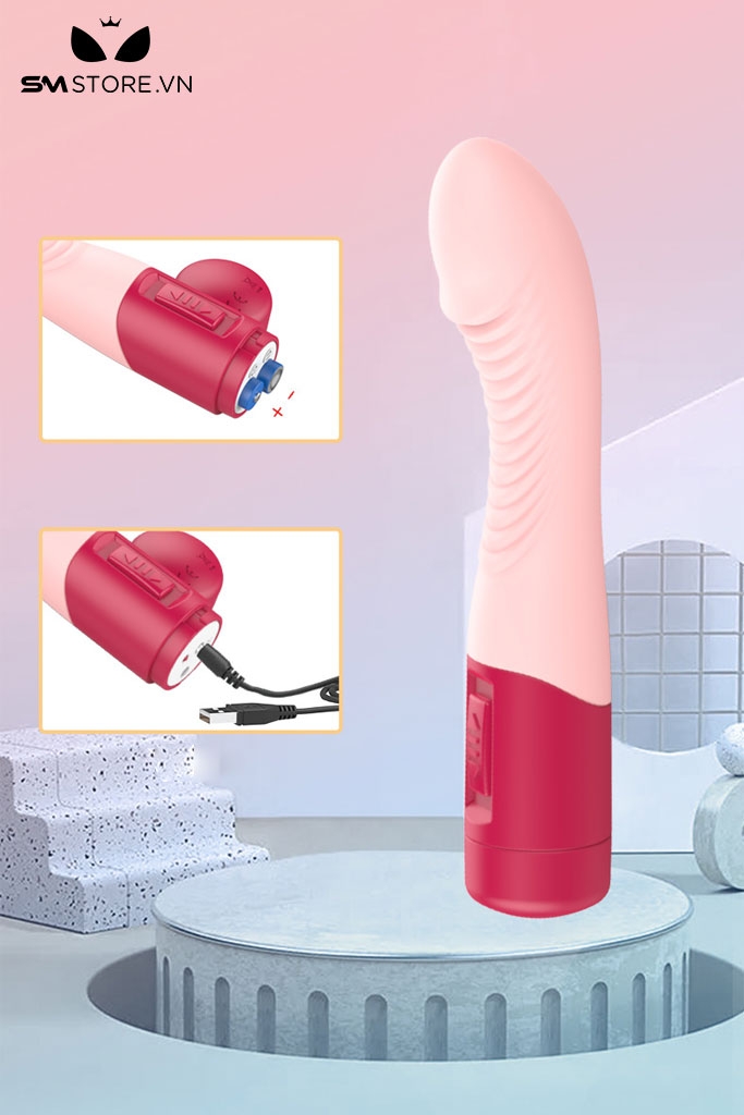 SMT1960 - Máy rung đầu dương vật hồng bằng silicon dài 18cm