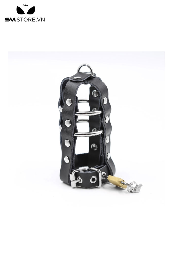 SMT2457 - Khóa dương vật giả da PU đính đinh tán dài 12cm