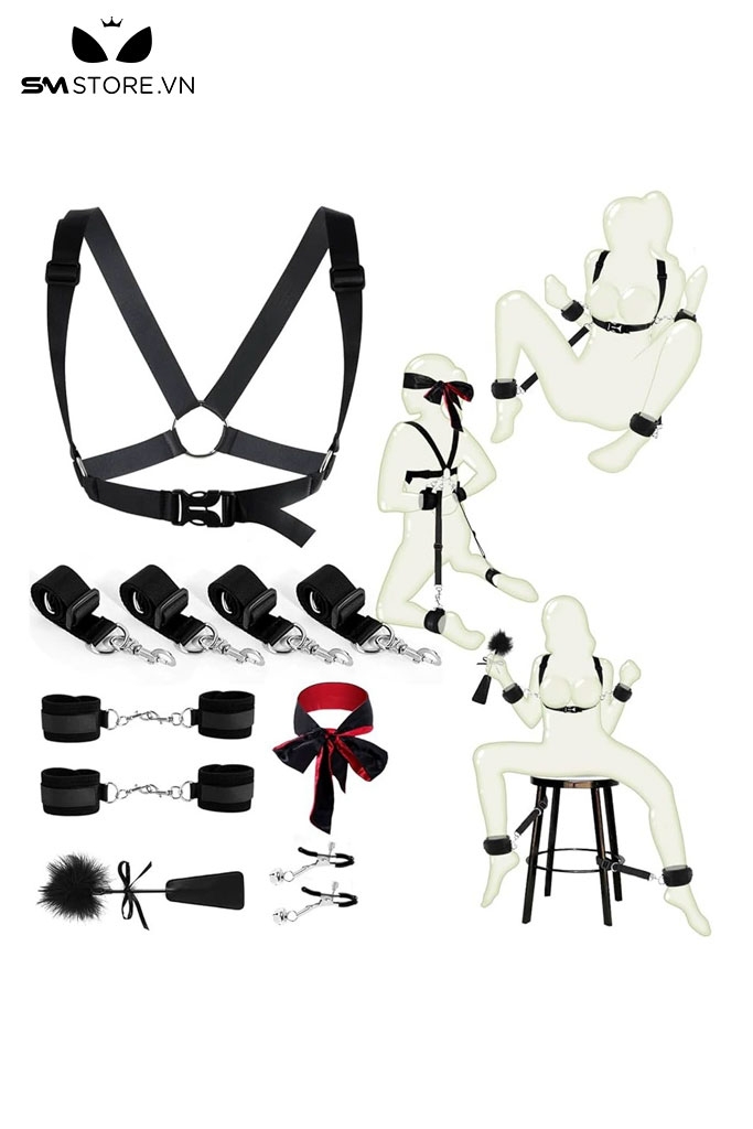 SMT1191 - Set đồ chơi BDSM 7 món có khóa tay và dây đeo vai
