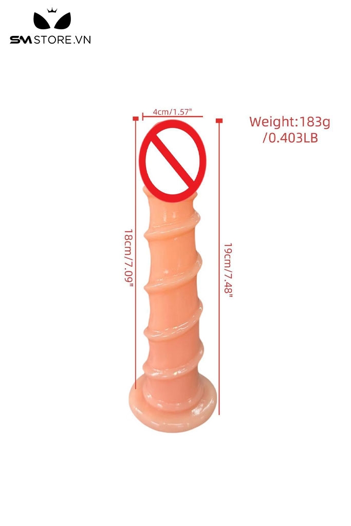 SMT3076 - Dương vật giả xoắn ốc đế hít tường bằng silicon uốn cong