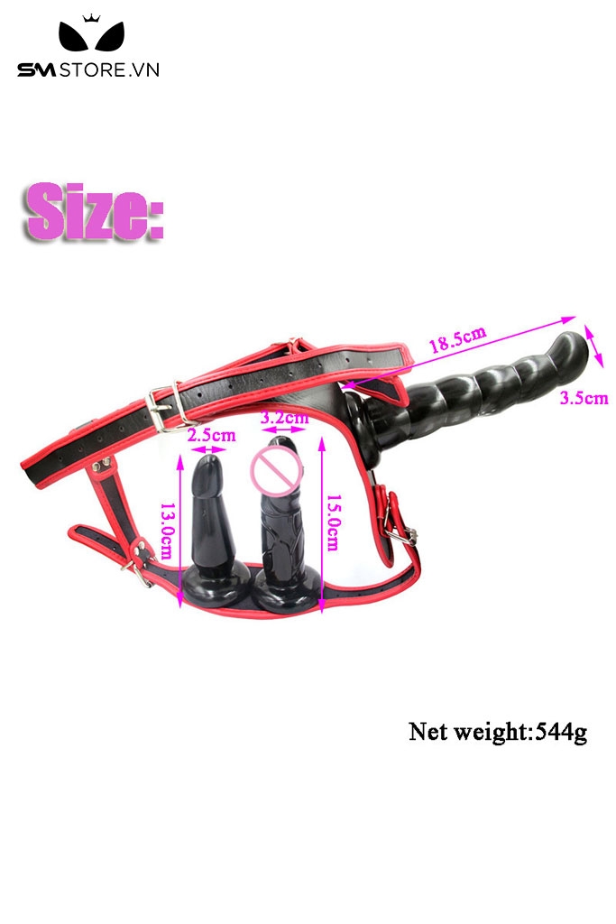SMT2621 - Dương vật giả 3 đầu có quần da dài 18.5 và 13cm