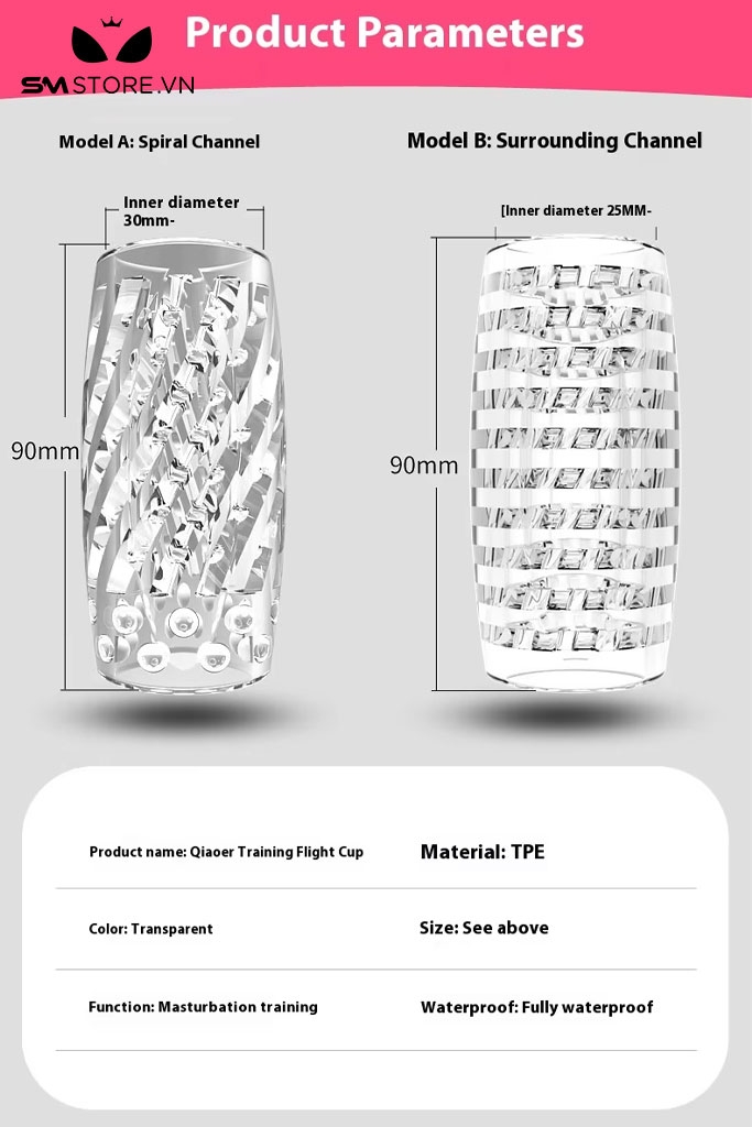 SMT711 - Cốc thủ dâm 2 đầu trong suốt bằng silicon nhiều gai kích thích