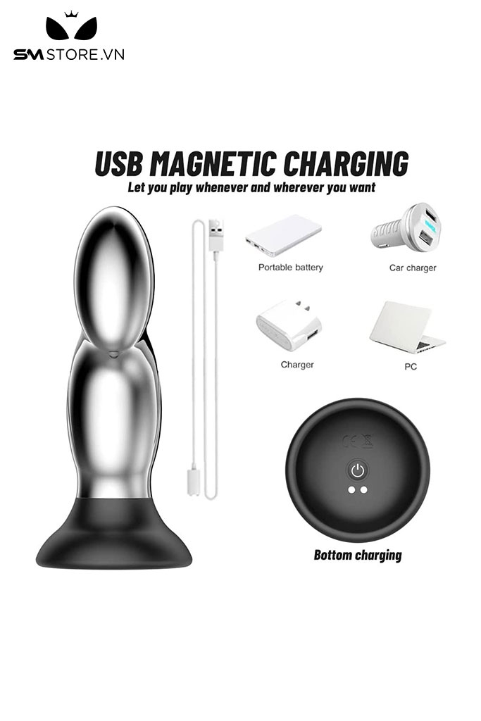 SMT1261 - Butt plug hậu môn inox có 10 tần số rung dài 137mm