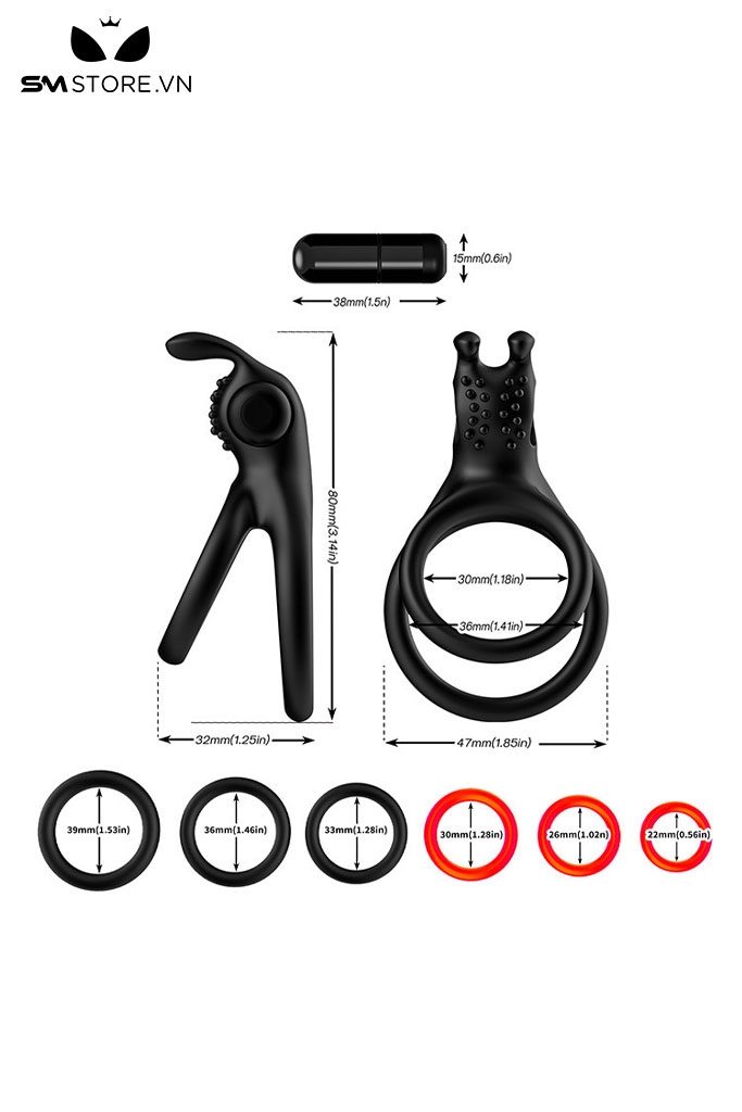 SMT2374 - Vòng rung dương vật đầu thỏ silicon đường kính 36mm