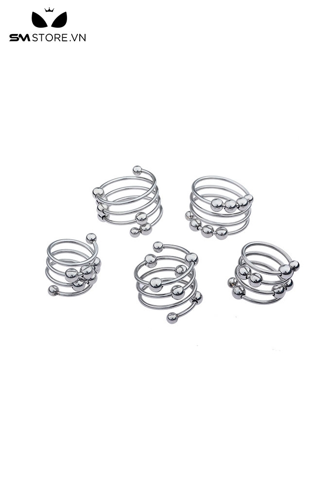 SMT622 - Vòng đeo dương vật inox có bi hình lo xo với 4 size