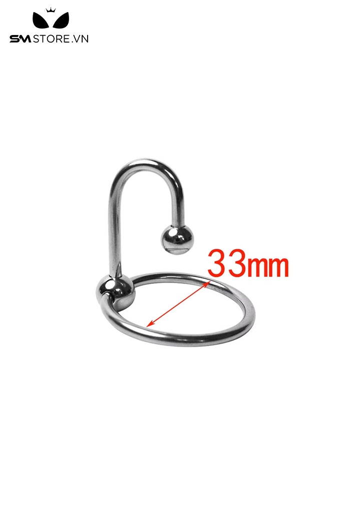 SMT565 - Vòng đeo dương vật inox có móc 2 bi kích thích niệu đạo