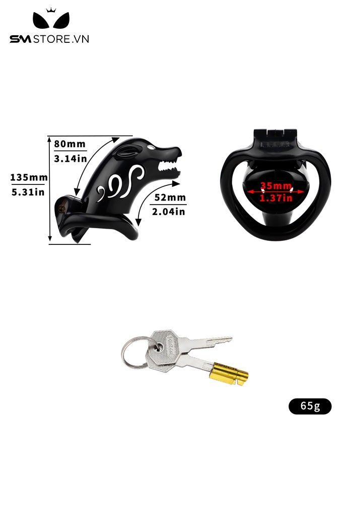 SMT2686 - Khóa dương vật dạng lồng bằng nhựa hình đầu chó