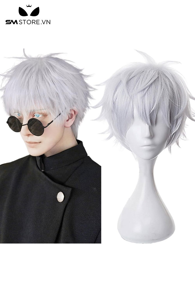 SMP145- Tóc giả hóa trang anime màu trắng bạc dài 28cm