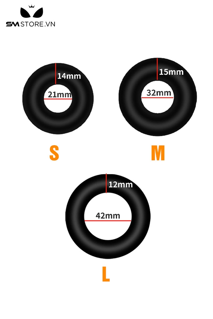 SMT215 - Vòng đeo dương vật silicon co giãn tốt màu đen với 3 size