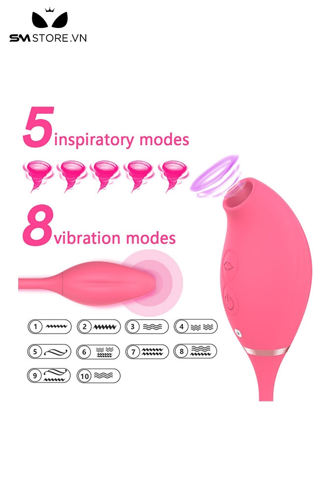SMT1316 - Trứng rung 2 đầu với 8 tần số và 5 chế độ hút dài 249mm