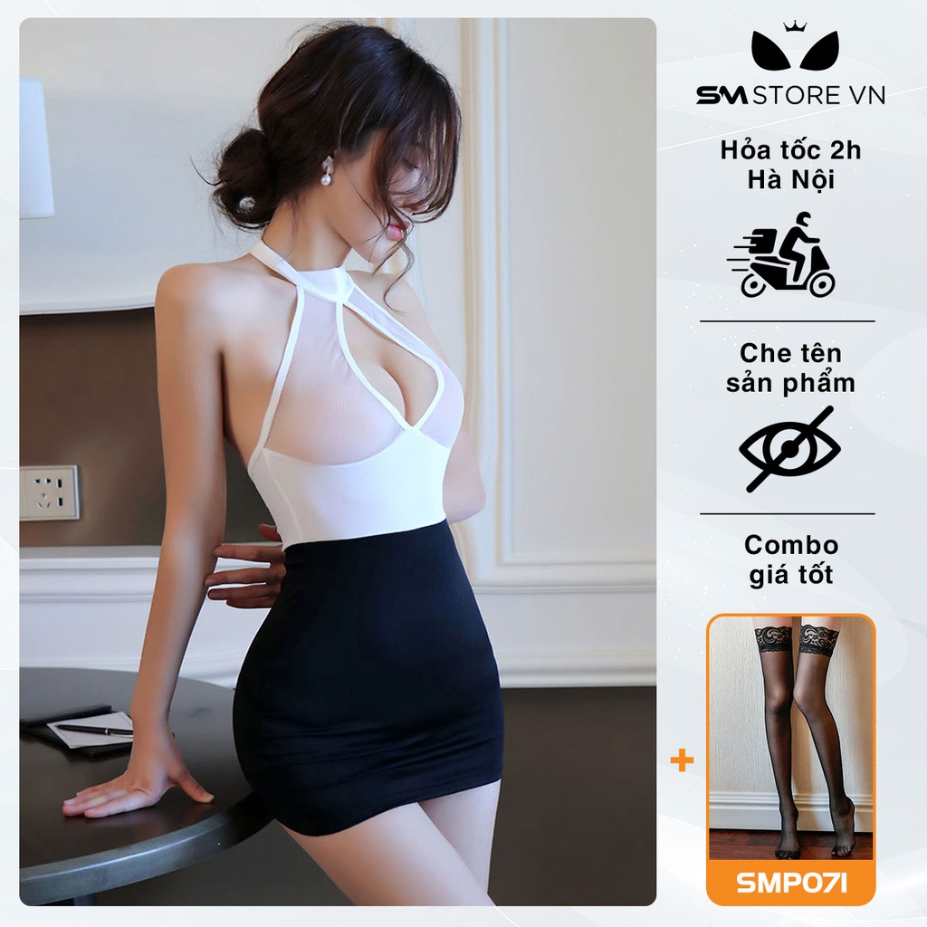 SMS848 - Trang phục thư ký với áo ba lỗ hở lưng và chân váy body
